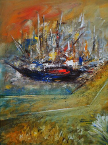 Port de plaisance Peinture intitulée "Port de plaisance" par Richard Waniowski, Œuvre d'art originale, Acrylique Monté sur Châssis en bois