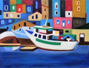 绘画 标题为“Il porto di Sciacca…” 由Francesco Cagnato, 原创艺术品, 油 安装在木质担架架上