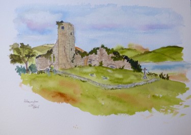 Peinture intitulée "The ruins of Abbeym…" par Véronique Crombé, Œuvre d'art originale, Aquarelle