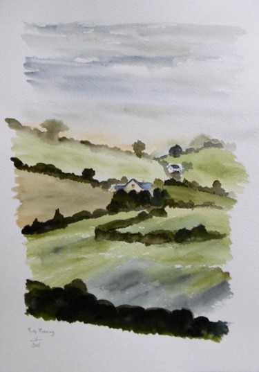 Peinture intitulée "Mist in the morning…" par Véronique Crombé, Œuvre d'art originale, Aquarelle