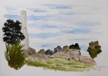 Peinture intitulée "The round tower in…" par Véronique Crombé, Œuvre d'art originale, Aquarelle