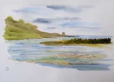 Peinture intitulée "Sandflats near Bull…" par Véronique Crombé, Œuvre d'art originale, Aquarelle