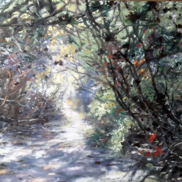 Painting titled "Chemin ombragé de b…" by Gilles Lambert, Original Artwork, Oil