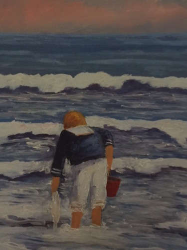 Pintura titulada "Niños en la playa" por Ramón (R. Marín), Obra de arte original
