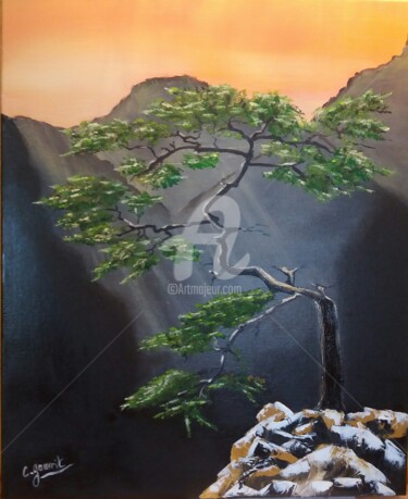 Peinture intitulée "l'arbre au coucher…" par Catherine Gauvrit, Œuvre d'art originale, Huile