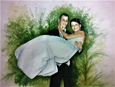「Felipe e Tawane」というタイトルの絵画 Solange Esposito (SEsposito)によって, オリジナルのアートワーク, 水彩画