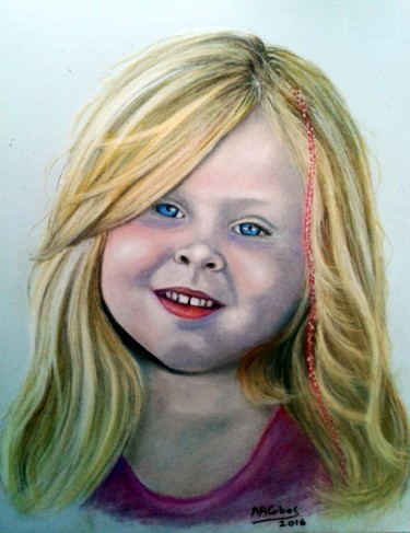 Dessin intitulée "Ma petite-fille Luna" par Marian Cobos, Œuvre d'art originale, Pastel