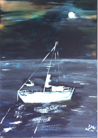 Malerei mit dem Titel "Vollmondnacht" von Brigitte Kölli, Original-Kunstwerk, Acryl