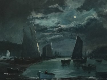 Pintura titulada "Caleta de noche" por Ramón (R. Marín), Obra de arte original