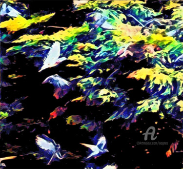 Painting titled "AUTOMN BIRDS" by Grafi, Original Artwork