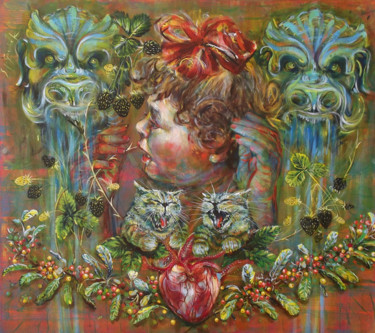 Painting titled "Cats Lullaby" by Sylwia Gondeck, Original Artwork, Acrylic
