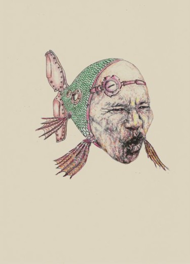 图画 标题为“Humanfish” 由Florian T, 原创艺术品, 铅笔