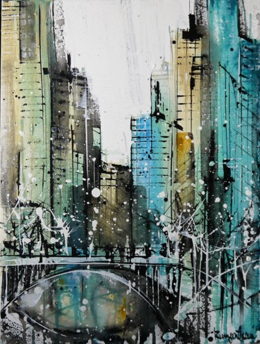 New York Skyline Abstract Painting titled "New York Skyline Ab…" by Irina Rumyantseva, Original Artwork, Acrylic
