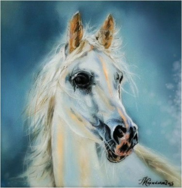 Painting titled "Portret konia -  "B…" by Teresa Kopańska, Original Artwork, Oil