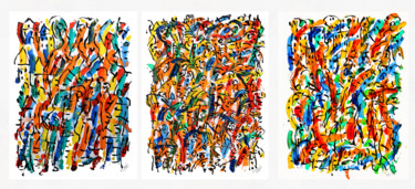 Painting titled "exTRIPTYQUE LIVING/…" by Jean Mirre, Original Artwork, Oil
