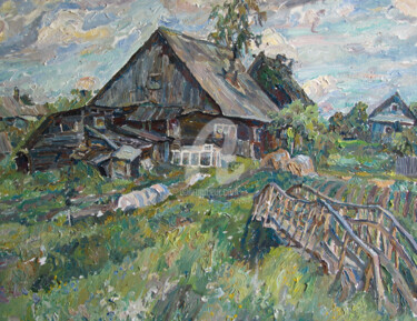 제목이 "Summer Village"인 미술작품 Leonid Stroganov로, 원작, 기름
