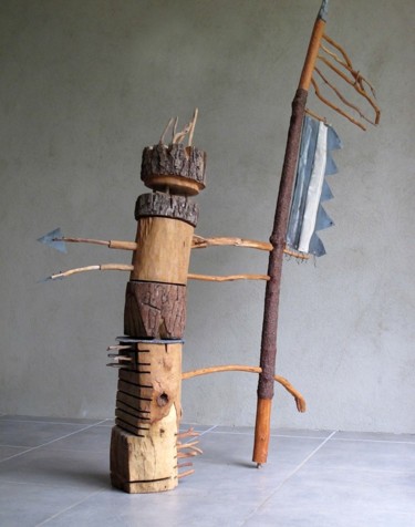 Sculpture intitulée "totem aux galets br…" par Alain Platet, Œuvre d'art originale