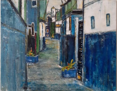 Peinture intitulée "Chefchaouen Ville B…" par Jeanne-Marie Delbarre, Œuvre d'art originale, Huile Monté sur Châssis en bois