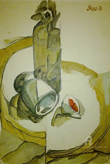 Painting titled "La bouteille et la…" by Slobodan Spasojevic (Spaki), Original Artwork, Oil