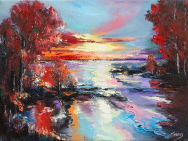 Sunset in autumn's reflection 제목이 "Sunset in autumn's…"인 미술작품 Lana Frey로, 원작, 기름