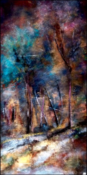 Peinture intitulée "Arbres bleus et arg…" par Anne Brigaud, Œuvre d'art originale