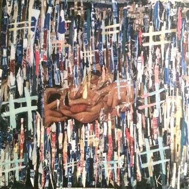 拼贴 标题为“Fuck the wall !” 由Kerkhove Kerkhove (DomKcollage), 原创艺术品, 拼贴 安装在木质担架架上