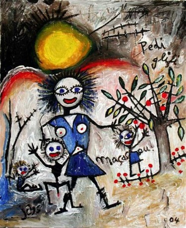 Painting titled "Colhendo Maçãs" by Jose Carlos Sarmento, Original Artwork, Oil
