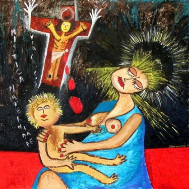 Painting titled "Maternidade Mistica" by Jose Carlos Sarmento, Original Artwork, Oil
