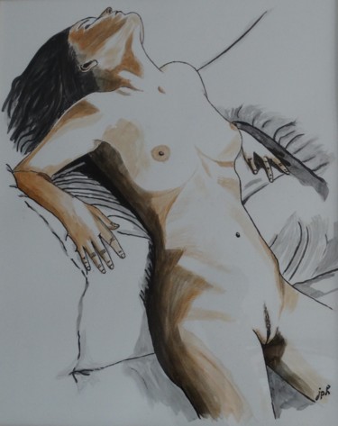Peinture intitulée "nu-accoude-au-lit" par Jean Philippe Dufau, Œuvre d'art originale, Acrylique