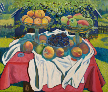 Peinture intitulée "Country still life" par Moesey Li, Œuvre d'art originale, Huile