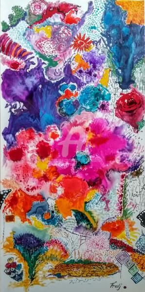 Peinture intitulée "Fusions colorées" par Frederic Janssens (Fredj), Œuvre d'art originale, Encre