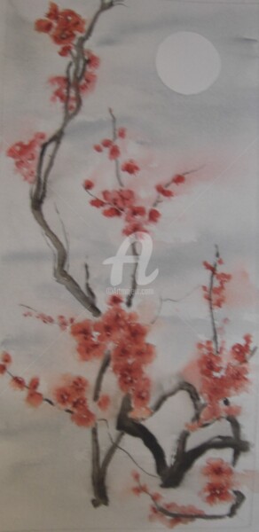 Peinture intitulée "2016-amandiers-en-f…" par Aquarelles D'Ô, Œuvre d'art originale, Aquarelle