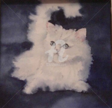 Peinture intitulée "2014-chat-blanc.jpg" par Aquarelles D'Ô, Œuvre d'art originale, Aquarelle