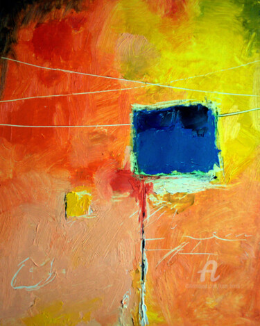 Peinture intitulée "Carré bleu" par Kam Bendi, Œuvre d'art originale, Huile Monté sur Carton