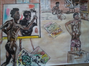 Peinture intitulée "AMBIANCE BASQUIAT" par Herve Yann Dubois, Œuvre d'art originale, Gouache