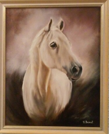 Peinture intitulée "Cheval Blanc" par Jocelyne Busnot, Œuvre d'art originale, Huile