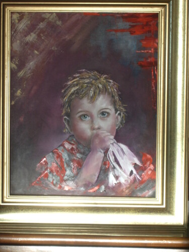 Painting titled "Enfant suçant son p…" by Jocelyne Busnot, Original Artwork, Oil