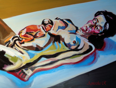 Peinture intitulée "La Naissance" par Agnieszka Rozek, Œuvre d'art originale, Huile