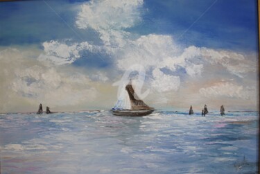 Peinture intitulée "Voilier au large" par Yves Perrotte, Œuvre d'art originale, Huile