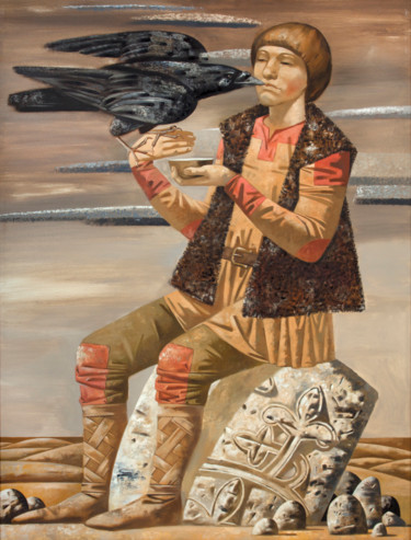 Painting titled "Tame crow" by Andrey Simakov, Original Artwork, Oil