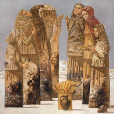 Painting titled "Prayer reapers" by Andrey Simakov, Original Artwork, Oil