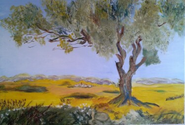 Schilderij getiteld "L'olivier et le vil…" door Jacqueline Claux (Jaklinclo), Origineel Kunstwerk, Olie Gemonteerd op Frame…