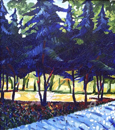 Peinture intitulée "Le jardin poublique" par Slobodan Spasojevic (Spaki), Œuvre d'art originale, Huile