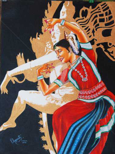 The Divine Dance Of Odissi Painting titled "The Divine Dance Of…" by Ragunath Venkatraman, Original Artwork, Oil