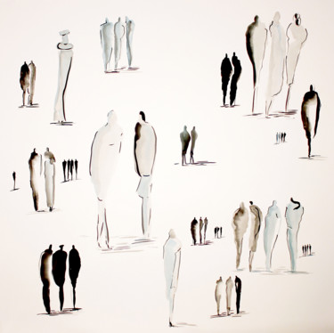 Painting titled "Silhouettes gris-bl…" by Frédérique Marteau, Original Artwork, Oil
