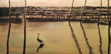 égrette au crépuscule Peinture intitulée "égrette au crépuscu…" par Alain Berthier, Œuvre d'art originale, Acrylique