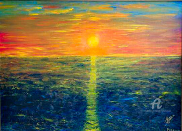Peinture intitulée "Coucher du Soleil N…" par Marie Phebidias, Œuvre d'art originale, Huile Monté sur Châssis en bois
