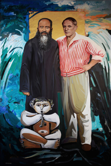 Painting titled "Zhang Daqian et Pab…" by Orest Hrytsak, Original Artwork, Acrylic Mounted on Wood Stretcher frame