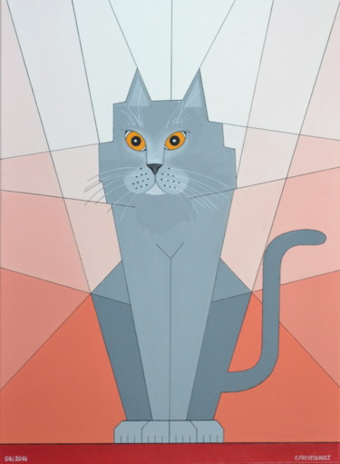 Peinture intitulée "Chat "r'treux" assi…" par Patrice Preveirault, Œuvre d'art originale, Huile