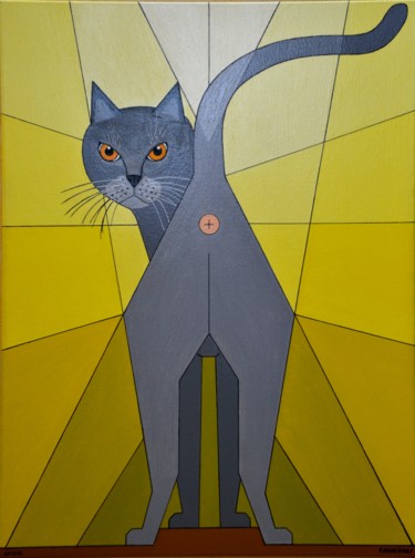 Peinture intitulée "Chat "r'treux" debo…" par Patrice Preveirault, Œuvre d'art originale, Huile